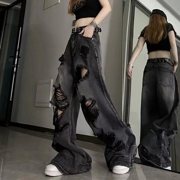 Vintage High Waist Denim Pants Ripped Jeans Women