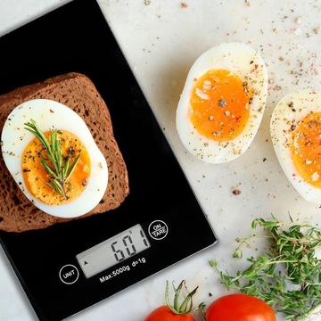 ВЕСЫ КУХОННЫЕ, электронные, для измерения веса, стекло, 5 кг, черные