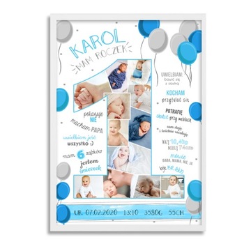 ROCZEK urodziny metryczka plakat zdjęcia+ramka a3