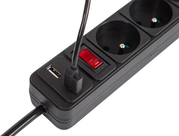 УДЛИНИТЕЛЬ ПИТАНИЯ ВЫКЛЮЧАТЕЛЬ 3 РОЗЕТКИ 5M ЗАРЯДНОЕ УСТРОЙСТВО 2xUSB 2.1A