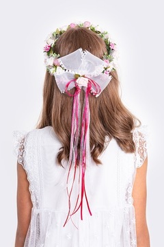 Венок для причастия из розовых и фиолетовых цветов