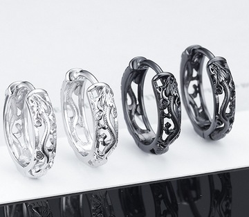 Серебряные СЕРЬГИ-ОБРУЦА ДРАКОН, сталь 316L, цвета