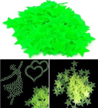 GWIAZDKI FLUORESCENCYJNE 100 SZT GWIAZDY ŚWIECĄCE