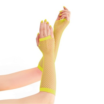 RĘKAWICZKI KABARETKI Z SIATKI ŻÓŁTE BEZ PALCÓW DŁUGIE DISCO 80` 24 cm