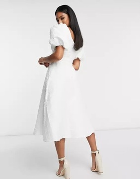 sukienka rozkloszowana biała bufki letnia 36 S