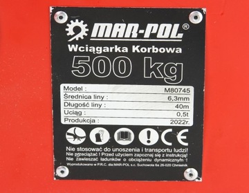 КРЕНОЧНАЯ ЛЕБЕДКА MAR-POL 500 КГ ТРОСОВАЯ ЛЕБЕДКА