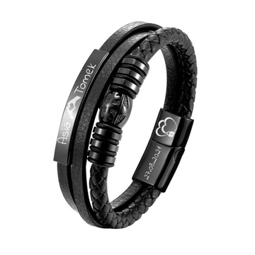 Bransoletka męska skórzana KRZYŻ z grawerem