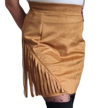 Замшевая юбка бордового цвета с бахромой, 50 см, бохо, размер 36.