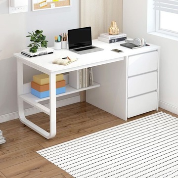 BIURKO KOMPUTEROWE LOFT BIAŁE POD LAPTOP KOMPUTER SKANDYNAWSKI Z 3 PÓŁKAMI