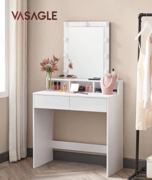 Белый туалетный столик с косметическим зеркалом, 9 светодиодов.