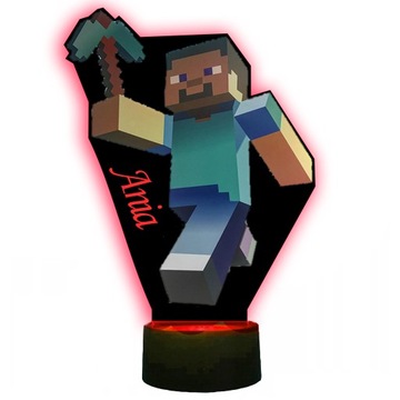 UV Lampka Nocna 3D MINECRAFT Led grawer Projektor z imieniem + PILOT