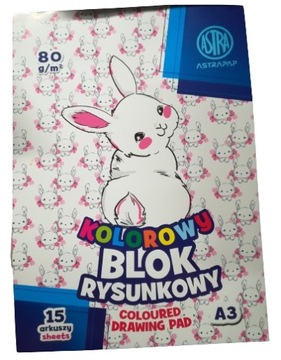 Blok rysunkowy kolorowy A3 15 Kartkowy Królik