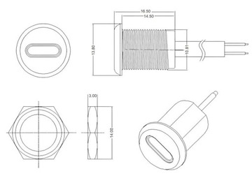 GNIAZDO USB TYP C PRZYKRĘCANE DO OBUDOWY 2-PRZEWODY