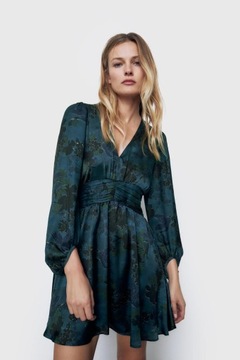 ZARA SUKIENKA Z DRAPOWANIEM W PASIE KWIATY 34/XS