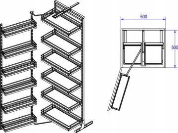 ГРУЗОВАЯ КОРЗИНА MAXI CORNER MAGIC 600 MM - MPTJ022C ГРАФИТОВЫЙ ТОРМОЗ AMIX ЗАКРЫТИЕ