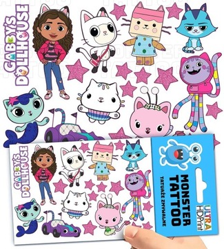 TATUAŻE TYMCZASOWE TYMCZASOWE DLA DZIECI KOCI DOMEK GABI WZORY ORYGINALNE