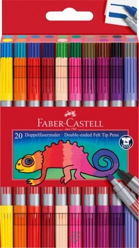 Flamastry dwustronne Faber-Castell 20 szt. w etui. Pisaki szkolne
