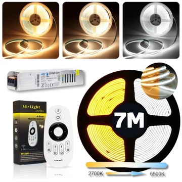 ZESTAW Taśma ciepła-zimna LED COB CCT 3000-6500K 24V 14W/m linia ciągła 7m