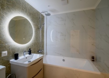 КРУГЛОЕ ЗЕРКАЛО 80, СЕНСОРНЫЙ ПЕРЕКЛЮЧАТЕЛЬ СО СВЕТОДИОДНОЙ ПОДСВЕТКОЙ