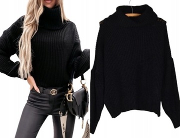 795 CIEPŁY KRÓTKI SWETER OVERSIZE GOLF KOMIN