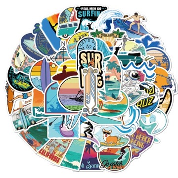 WLEPY STICKER BOMB NAKLEJKI MIX SURFING 50szt