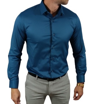 Klasyczna koszula slim fit kolor morski elegancka ESP06 - XL