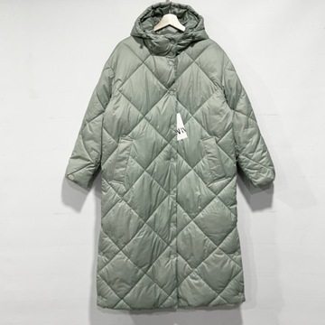 ZARA Długa Pikowana Miętowa Kurtka Płaszcz OVERSIZE S