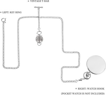 Łańcuch do zegarka kieszonkowego z końcówką T Bar długość całkowita 72