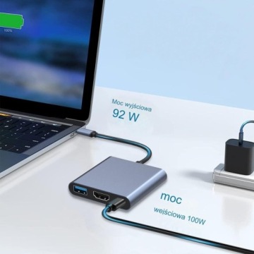 Адаптер 3-в-1 Bounn USB 3.1 Type C / HDMI(4K 30HZ) + USB3.0 + PD 100W