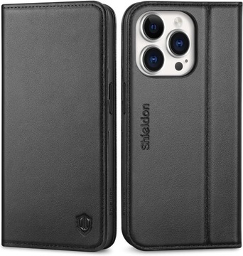 Etui z Klapką SKÓRA kabura Shieldon do APPLE IPHONE 15 PRO czarne