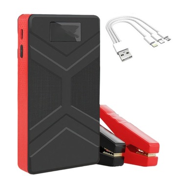 ROZRUCH BOOSTER JUMP STARTER POWERBANK Z LATARKA LED +KLEMY 6000mAh 3W1 USB