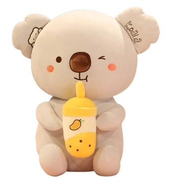Maskotka duży miś koala z cytrynowym bubble tea