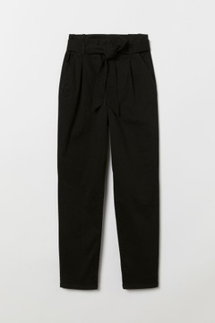 Bawełniane Spodnie z marszczoną talią z wiązanym paskiem H&M r.34