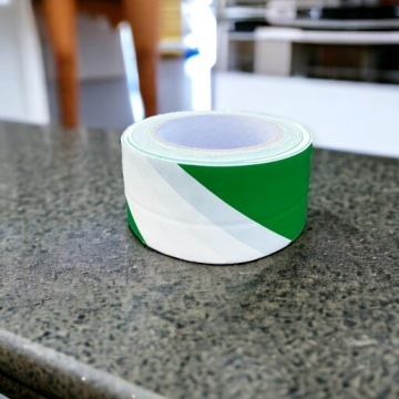 ЛЕНТА ПРЕДУПРЕЖДАЮЩАЯ маркировочная ПВХ Виниловая ЗЕЛЕНАЯ БЕЛАЯ 50мм 33м