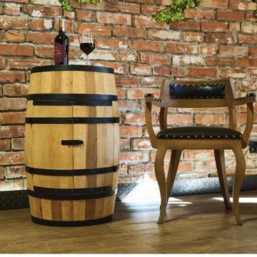 Drewniany barek z beczki z drzwiczkami kolor dąb