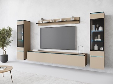 Секция VERA II комплект мебели для гостиной Дуб Вотан/Черный Глянец