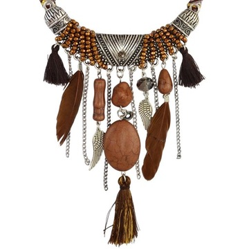 Biżuteria Vintage Turkusowy Chwost Koraliki Brązowe