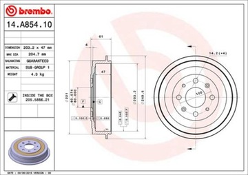 ТОРМОЗНОЙ БАРАБАН BREMBO 14.A854.10