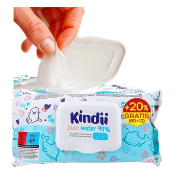 KINDII CHUSTECZKI WODNE PURE WATER 99% opakowanie 60 szt 0m+ nieperfumowane