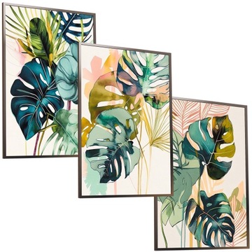 50x40 ZESTAW OBRAZY W RAMIE PLAKATY RAMKA MONSTERA AKWARELA NATURA ART