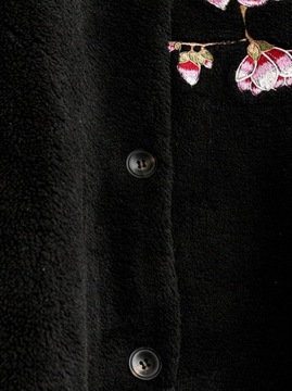 Shein czarny Płaszcz Plus Fuzzy z kwiatowym haftem XXL