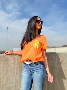 Bluzka damska t-shirt na wiosnę lato pomarańczowa Włoska Produkcja