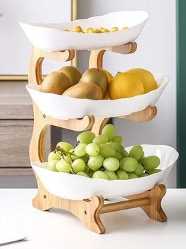 БАМБУКОВАЯ ПОДСТАВКА ДЛЯ ФРУКТОВ, 2-СТУПЕНЧАТАЯ ТАРЕЛКА, 3 ЧАШКИ, ПОДДОН, КУХОННЫЙ ОРГАНАЙЗЕР