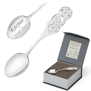 SREBRNA ŁYŻECZKA Pamiątka CHRZEST urodziny Grawer