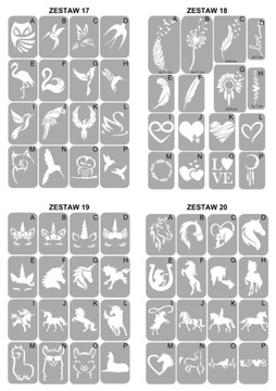 Трафареты для тату с блестками - микс 50 шт.