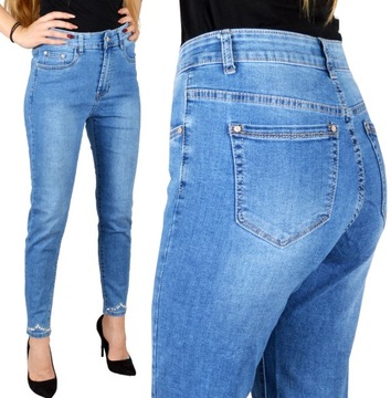 Damskie Spodnie Jeansy Jeansowe Modelujące PEREŁKI