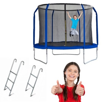 TRAMPOLINA OGRODOWA SIATKA DRABINKA 10FT / 304 - 312cm GRANATOWA z siatką