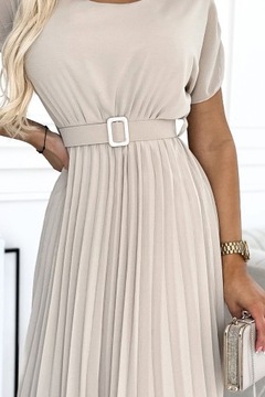 Sukienka damska elegancka szyfonowa z paskiem plisowana zwiewna