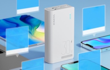 ROMOSS МОЩНЫЙ USB POWERBANK ДЛЯ ТЕЛЕФОНА 10000 МАЧ 2X USB-A USB-C QC PD 30 Вт