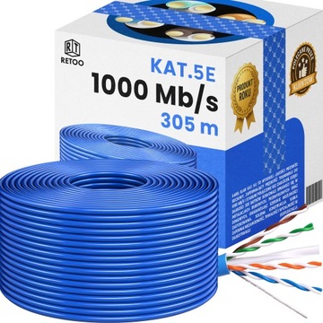 KABEL SIECIOWY LAN RJ45 CAT 5E UTP PRZEWÓD INTERNETOWY 305M PRĘDKOŚĆ 1 Gb/s
